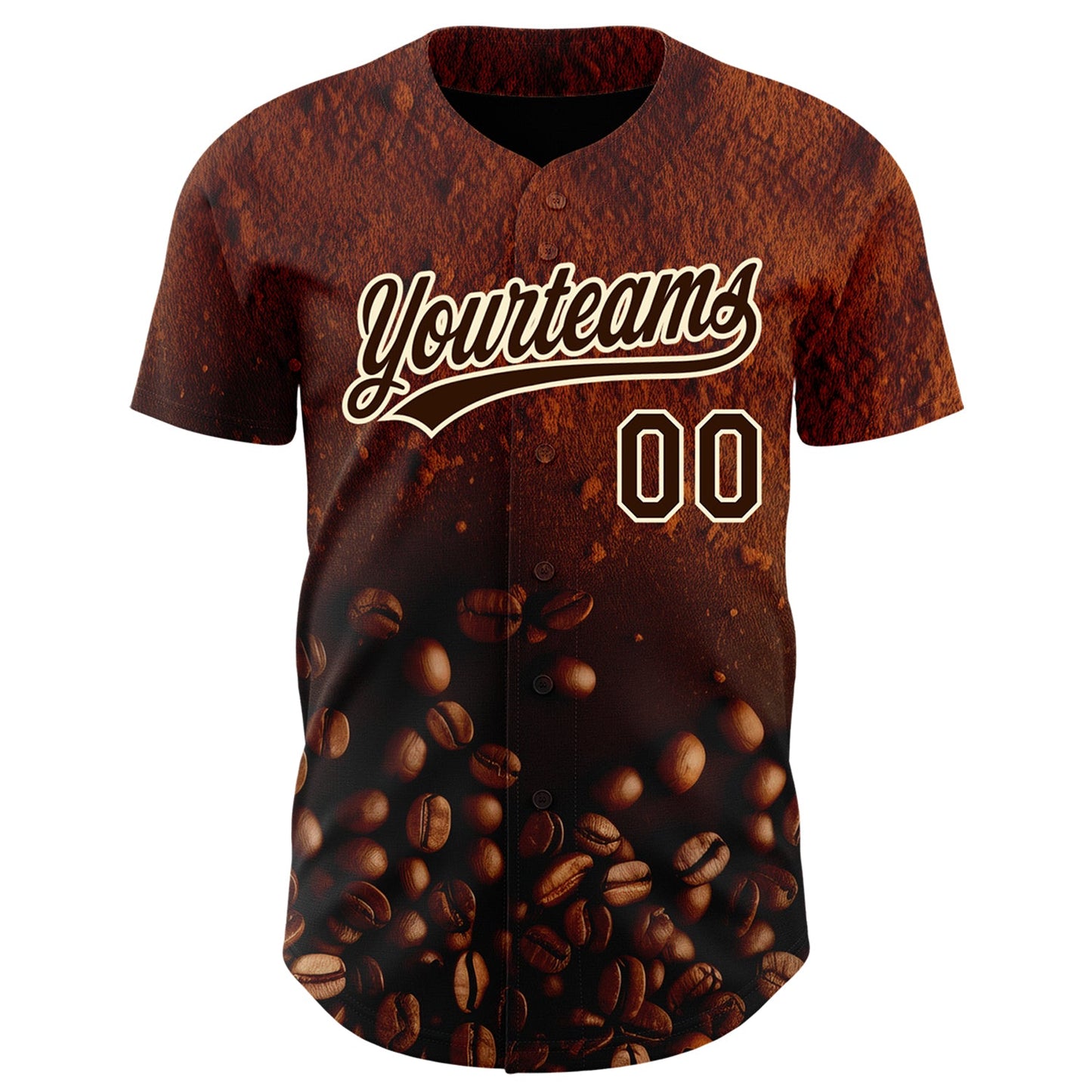 Custom Brown Cream 3D Pattern Design International Coffee Day Authentic Baseball Jersey view 2