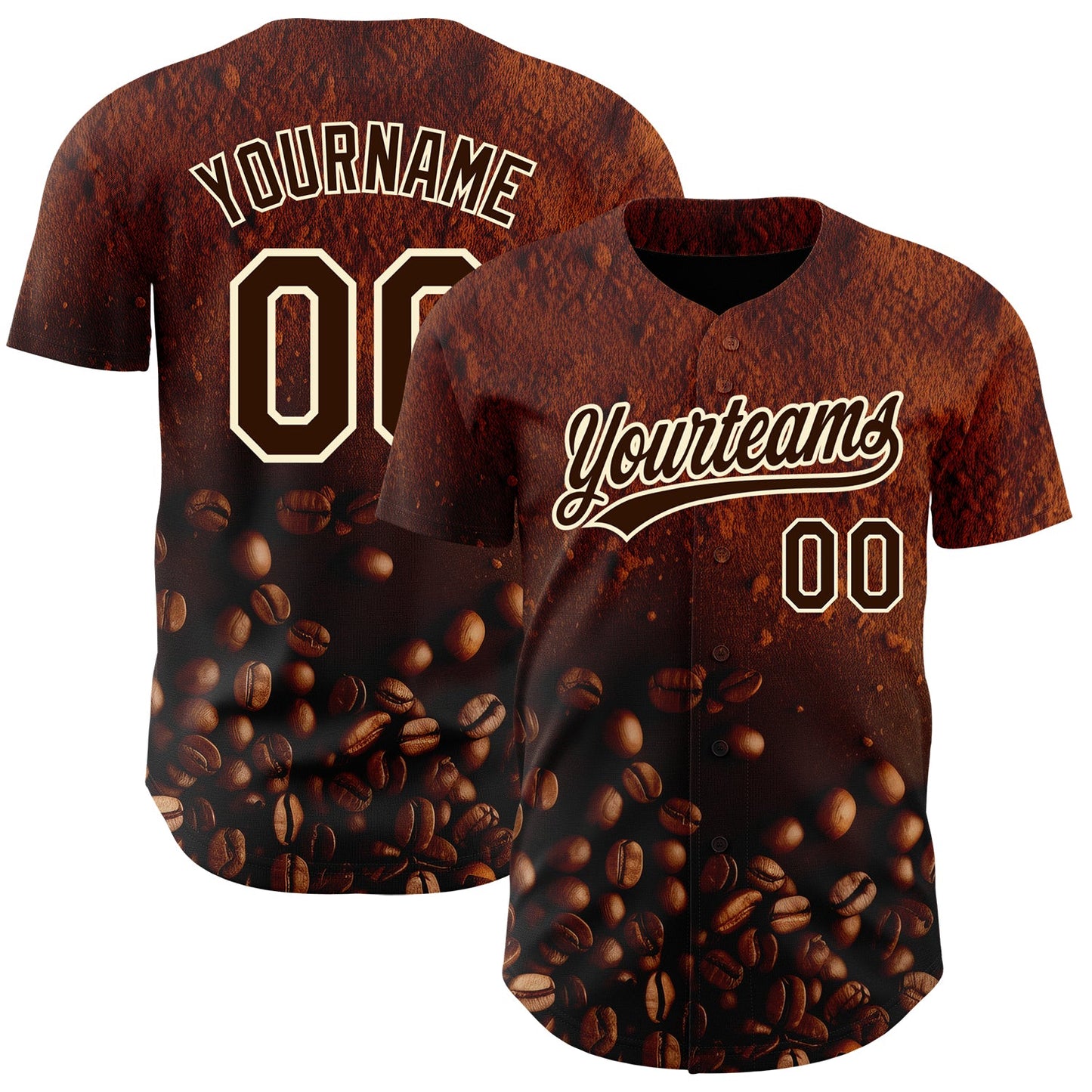 Custom Brown Cream 3D Pattern Design International Coffee Day Authentic Baseball Jersey - Main View