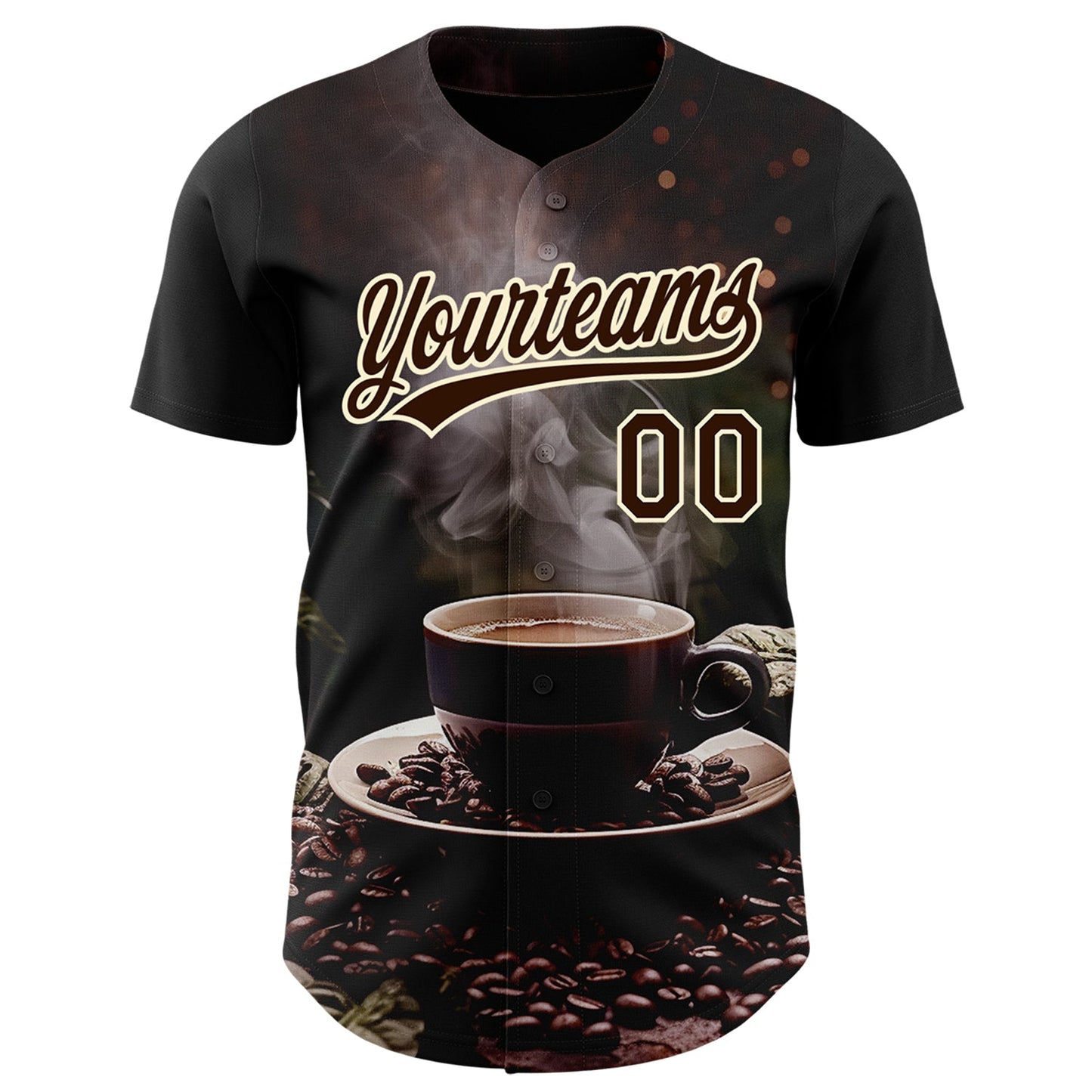 Custom Black Brown Cream 3D Pattern Design International Coffee Day Authentic Baseball Jersey view 2