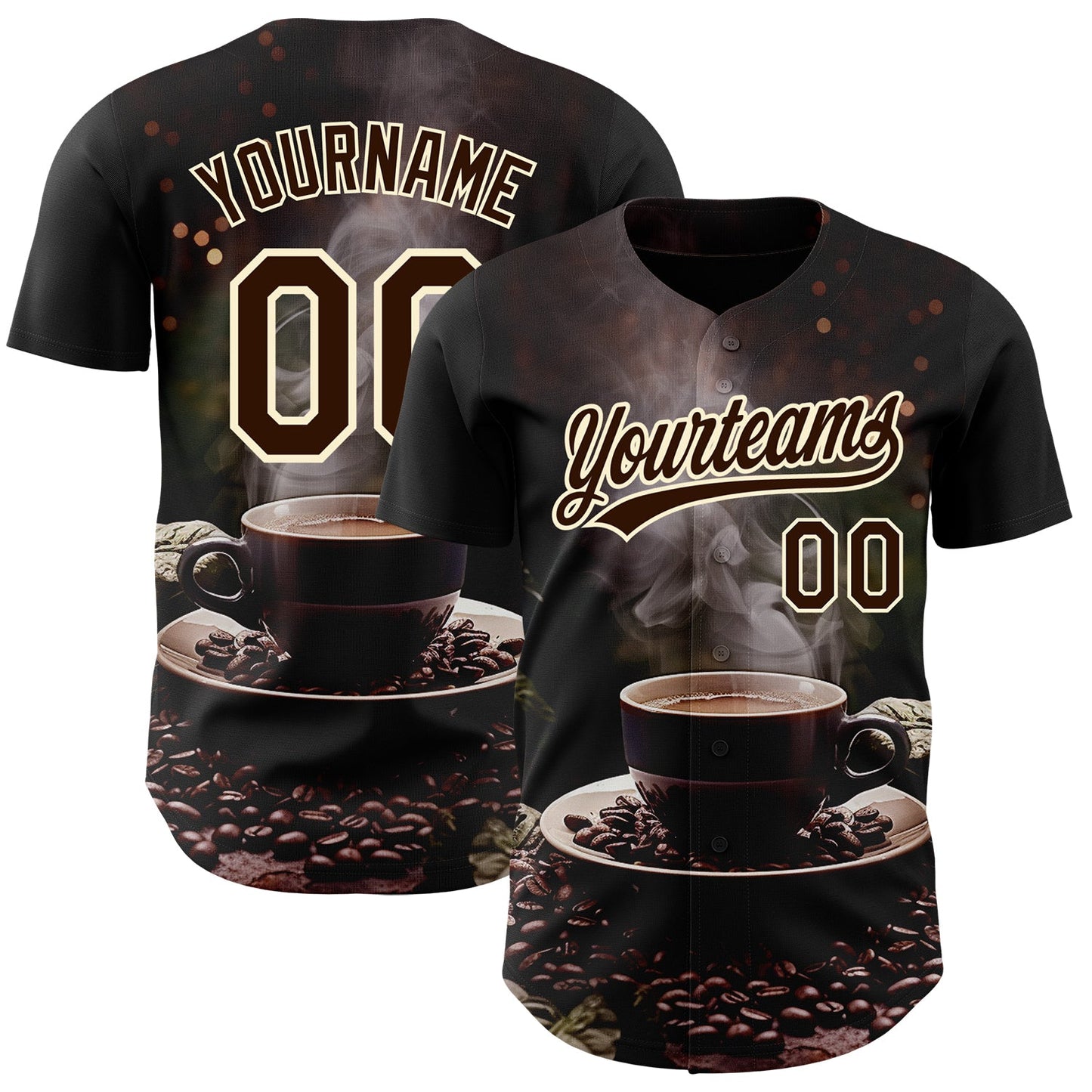 Custom Black Brown Cream 3D Pattern Design International Coffee Day Authentic Baseball Jersey - Main View