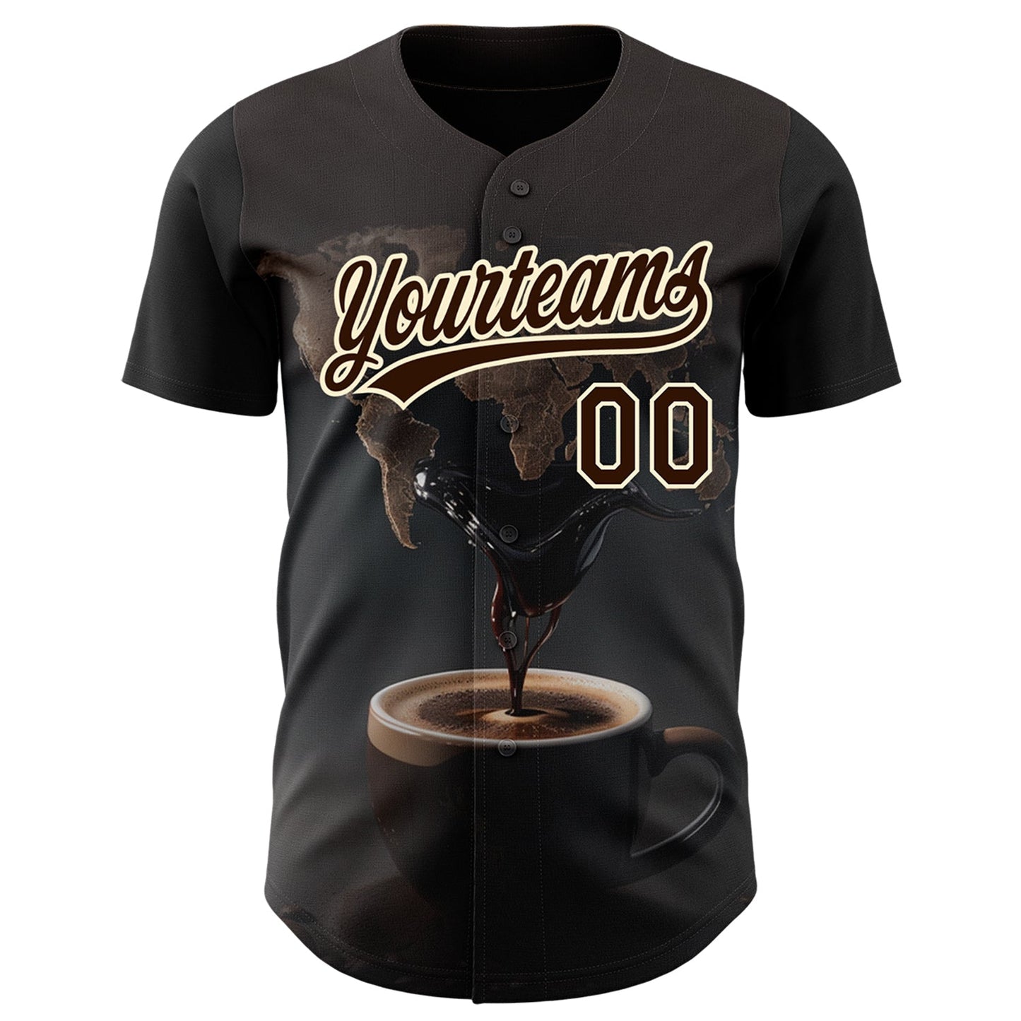 Custom Black Brown Cream 3D Pattern Design International Coffee Day Authentic Baseball Jersey view 2