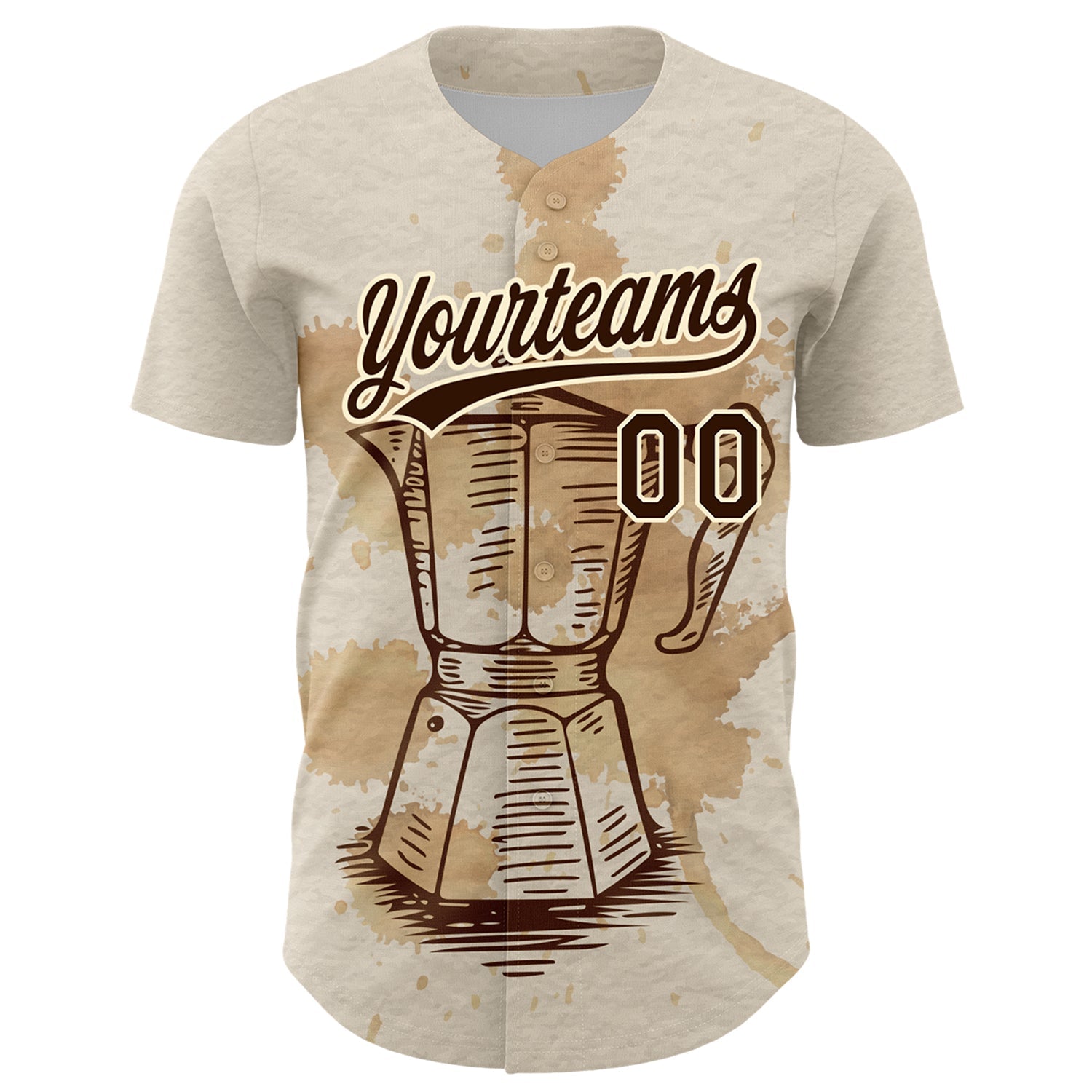 Custom Cream Brown 3D Pattern Design Vintage Coffee Maker Authentic Baseball Jersey view 2