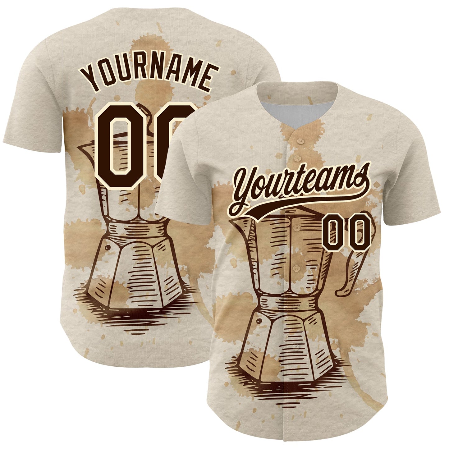 Custom Cream Brown 3D Pattern Design Vintage Coffee Maker Authentic Baseball Jersey - Main View