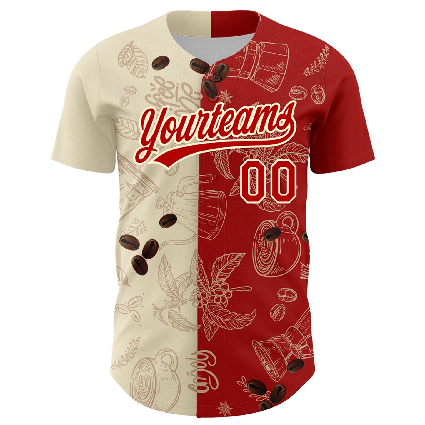 Custom Cream Red 3D Pattern Design International Coffee Day Authentic Baseball Jersey view 2