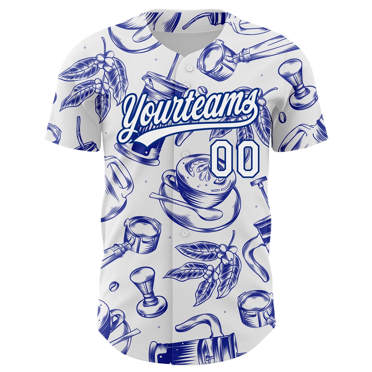 Custom White Royal 3D Pattern Design International Coffee Day Authentic Baseball Jersey view 2