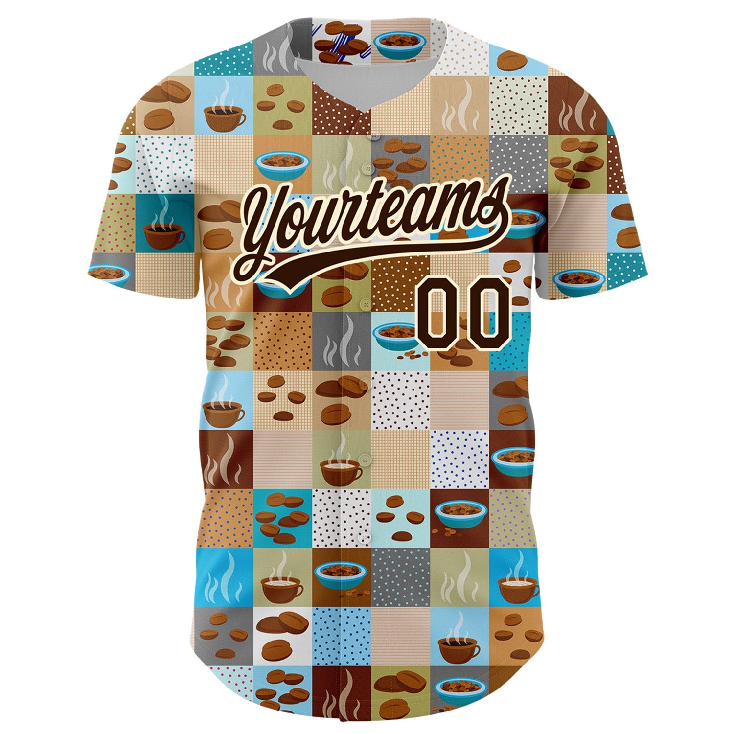 Custom Brown Cream 3D Pattern Design International Coffee Day Authentic Baseball Jersey view 2