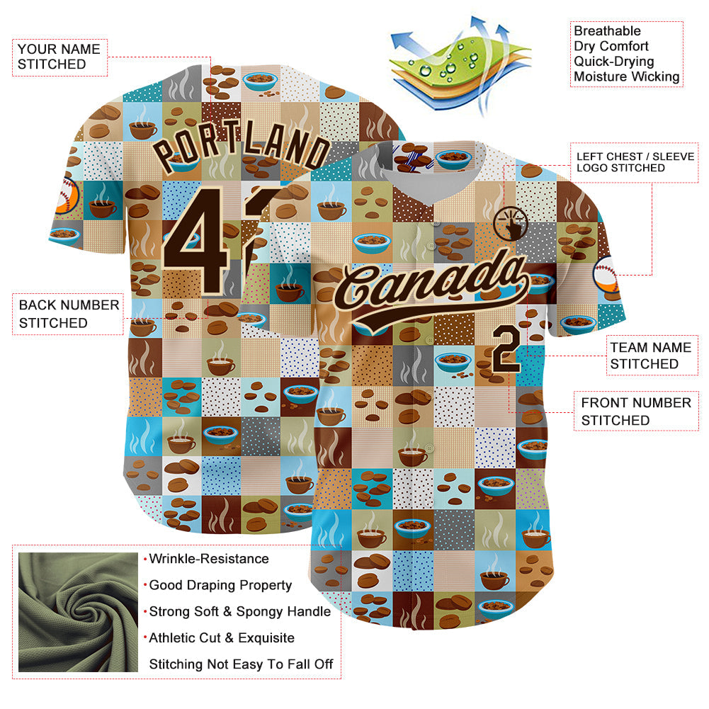 Custom Brown Cream 3D Pattern Design International Coffee Day Authentic Baseball Jersey view 3