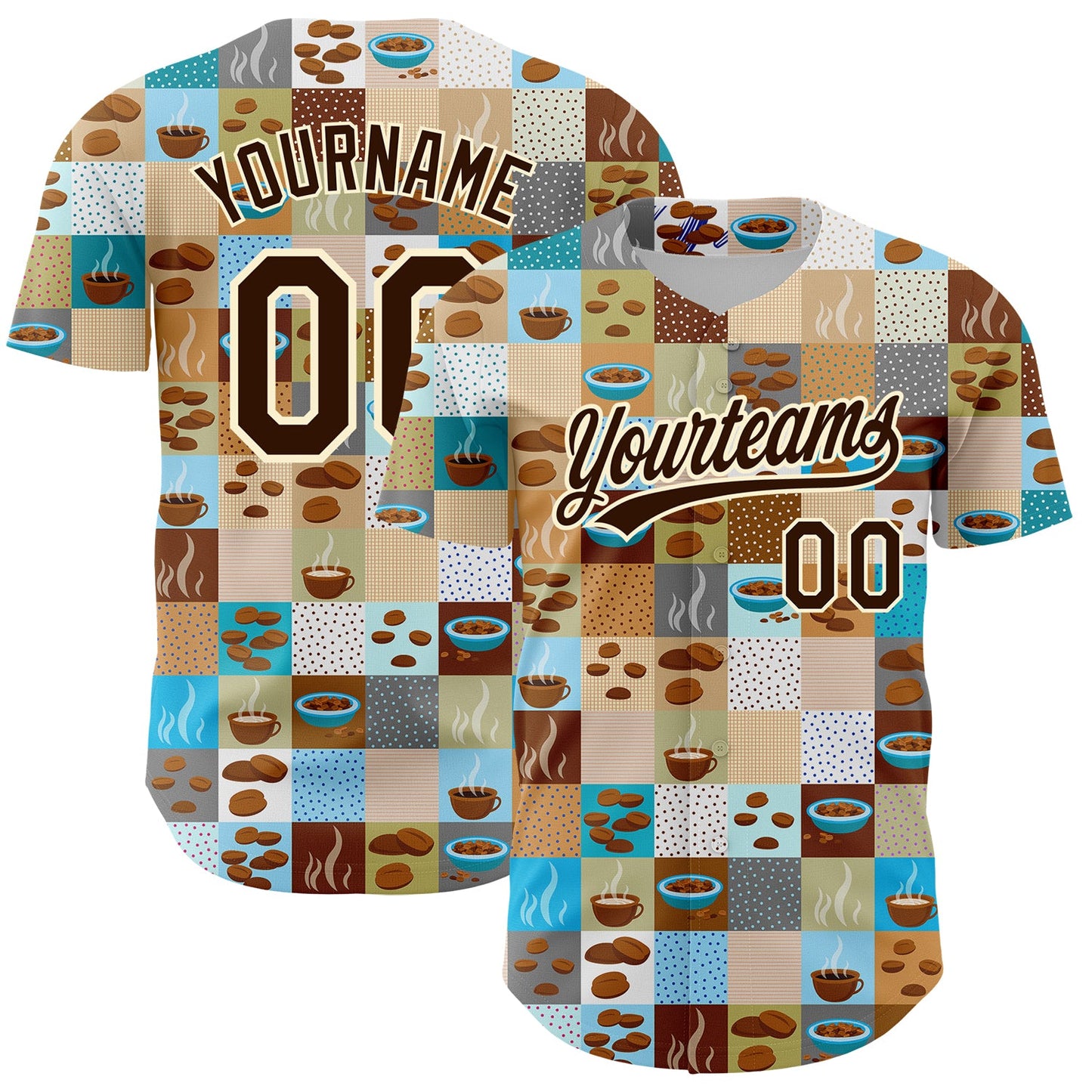 Custom Brown Cream 3D Pattern Design International Coffee Day Authentic Baseball Jersey - Main View