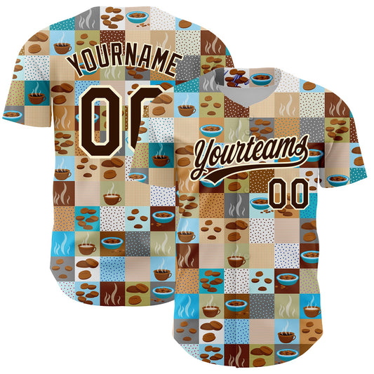 Custom Brown Cream 3D Pattern Design International Coffee Day Authentic Baseball Jersey - Main View