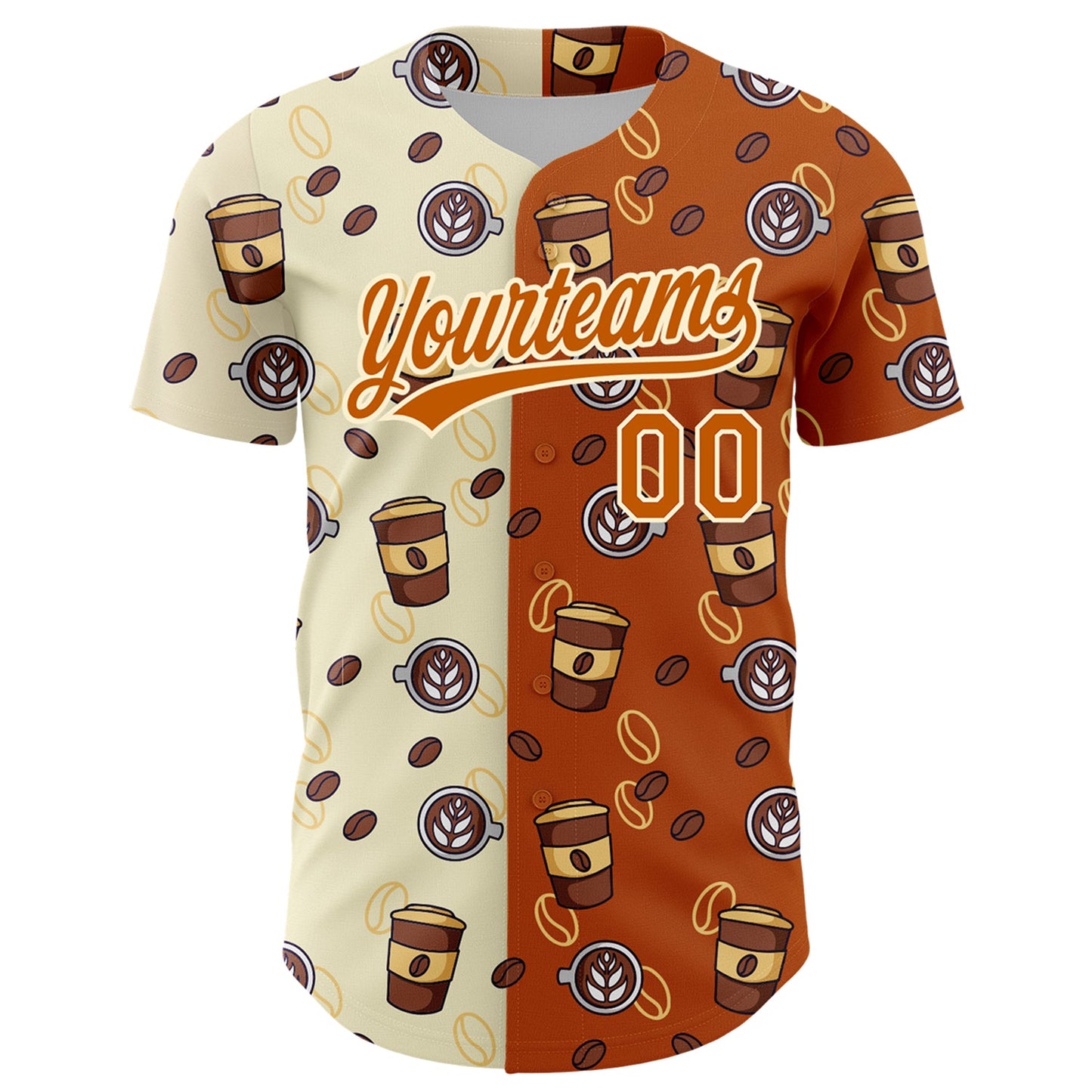 Custom Cream Texas Orange 3D Pattern Design International Coffee Day Authentic Baseball Jersey view 2