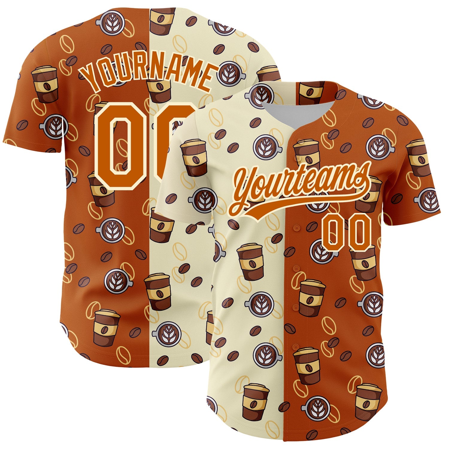Custom Cream Texas Orange 3D Pattern Design International Coffee Day Authentic Baseball Jersey - Main View