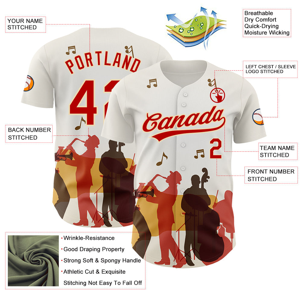 Custom White Red-Cream 3D Pattern Design International Jazz Day Authentic Baseball Jersey view 3