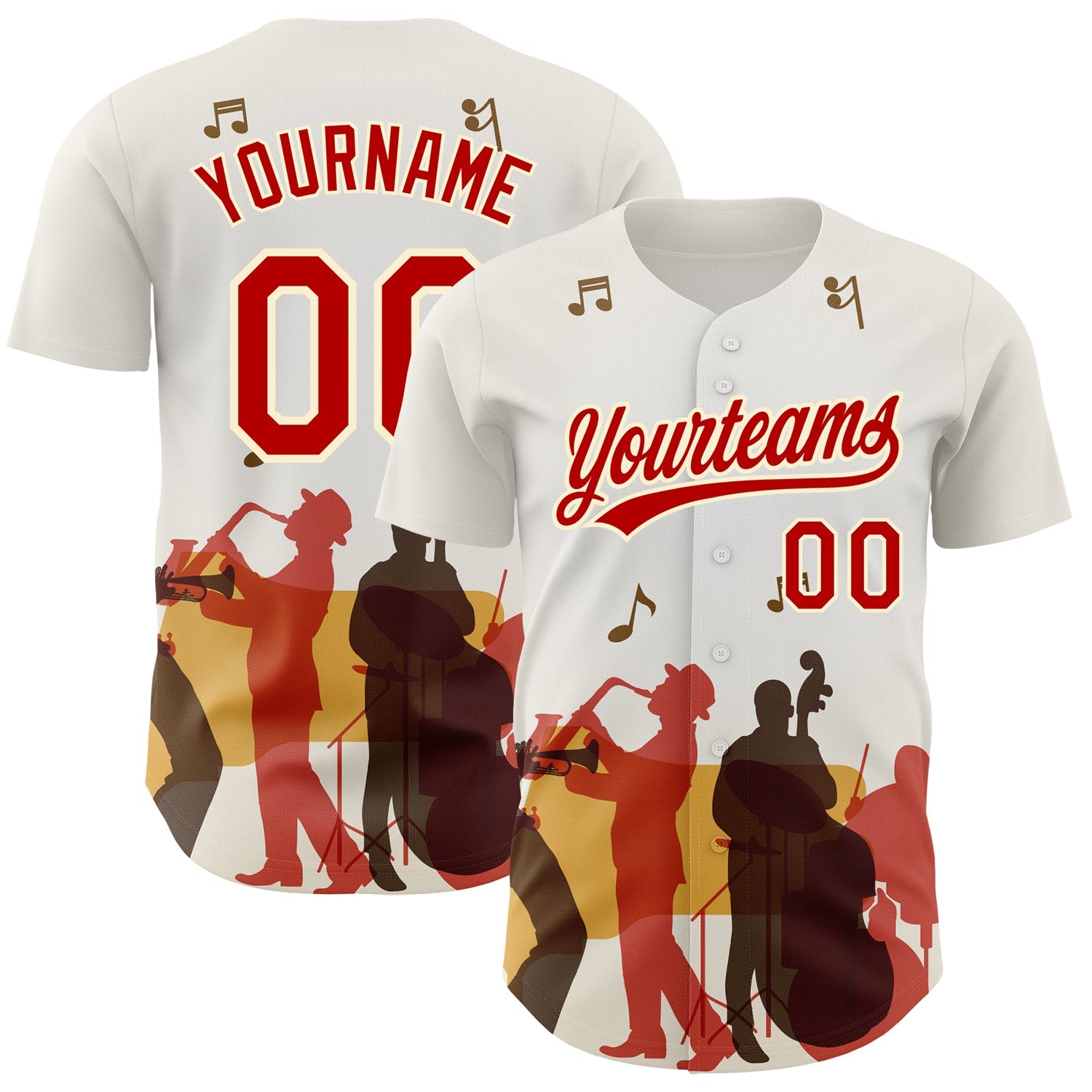Custom White Red-Cream 3D Pattern Design International Jazz Day Authentic Baseball Jersey - Main View