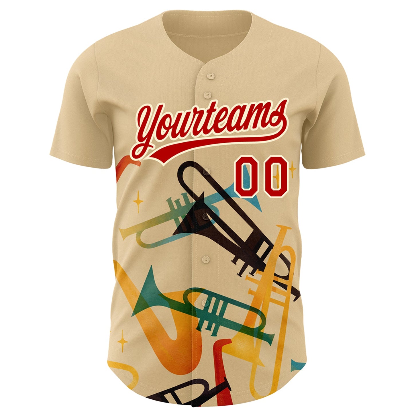 Custom Cream Red 3D Pattern Design International Jazz Day Authentic Baseball Jersey view 2