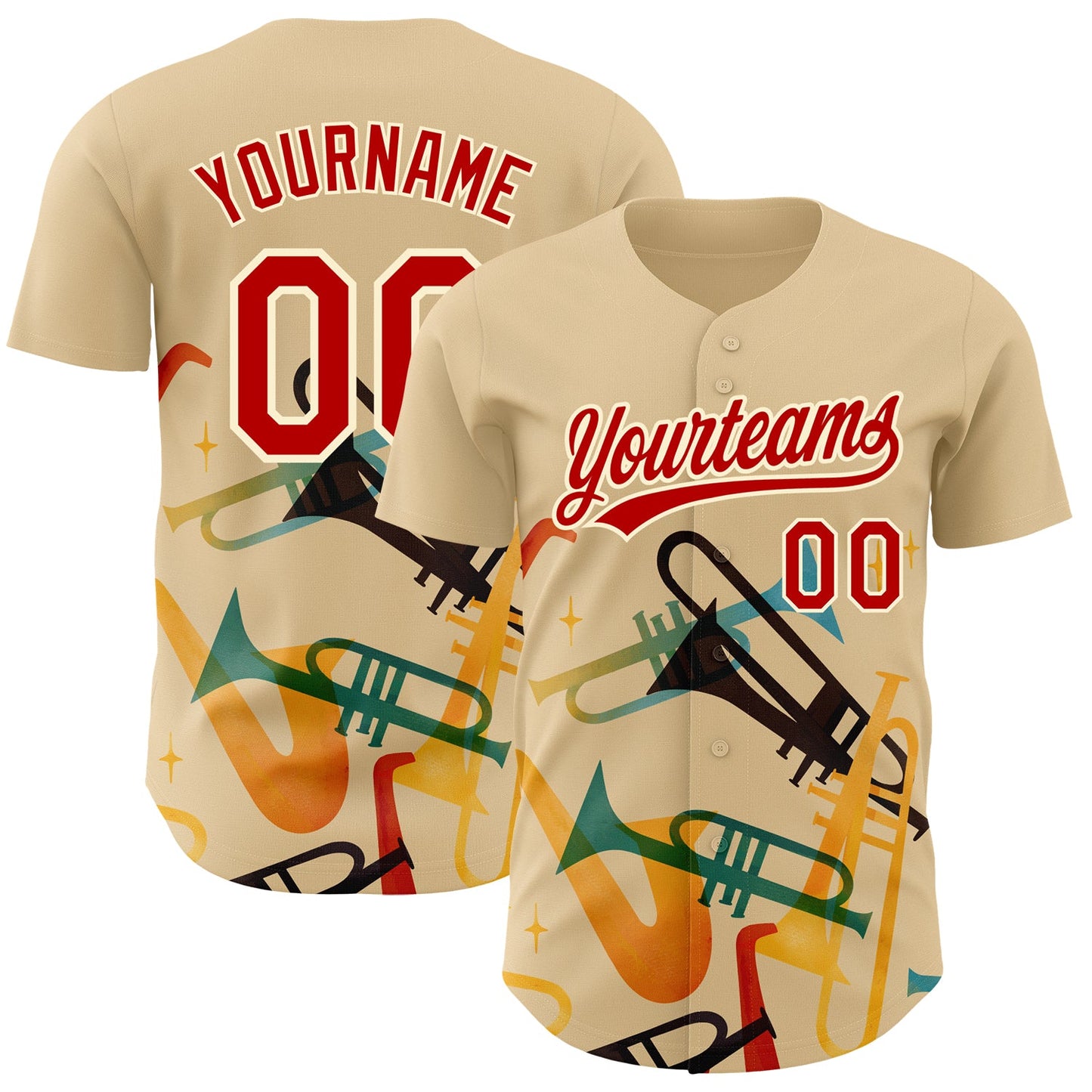 Custom Cream Red 3D Pattern Design International Jazz Day Authentic Baseball Jersey - Main View