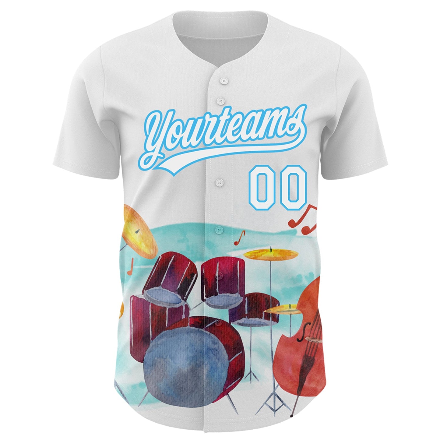 Custom White Sky Blue 3D Pattern Design International Jazz Day Authentic Baseball Jersey view 2