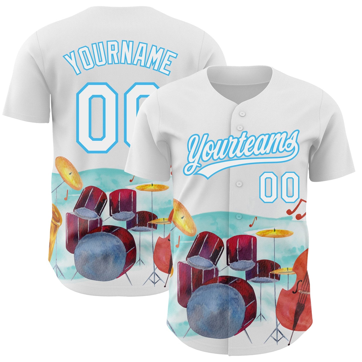 Custom White Sky Blue 3D Pattern Design International Jazz Day Authentic Baseball Jersey - Main View
