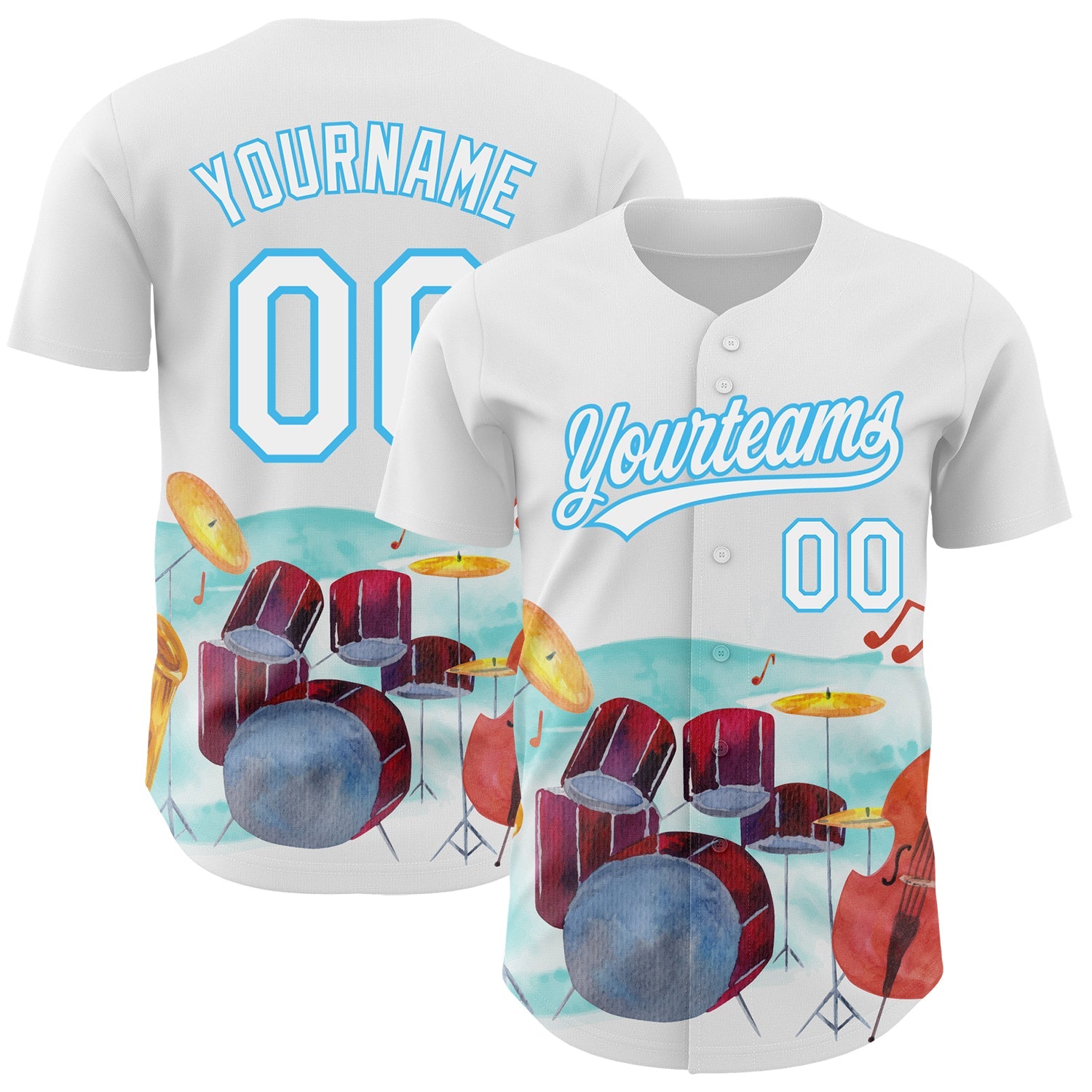 Custom White Sky Blue 3D Pattern Design International Jazz Day Authentic Baseball Jersey - Main View