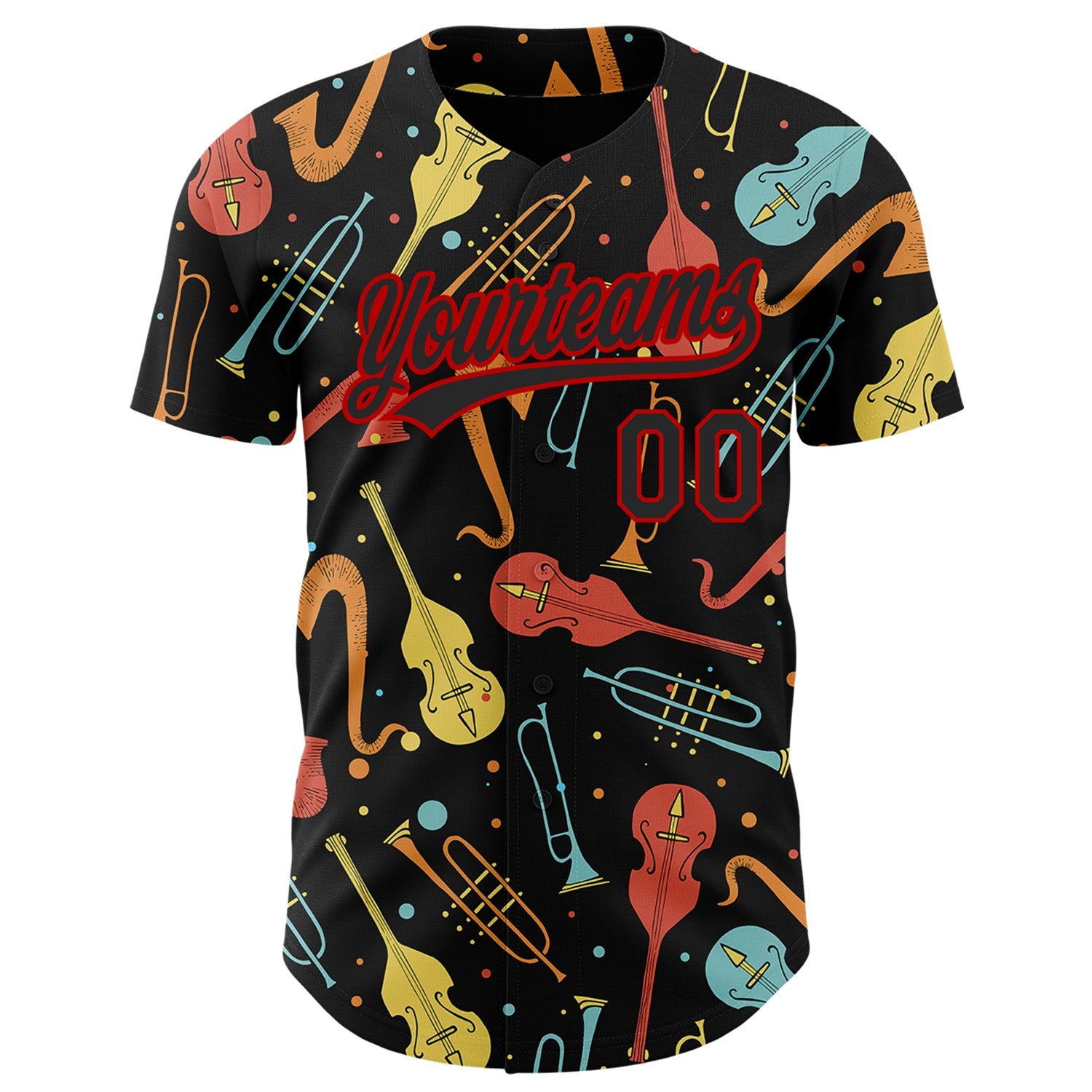 Custom Black Red 3D Pattern Design International Jazz Day Authentic Baseball Jersey view 2