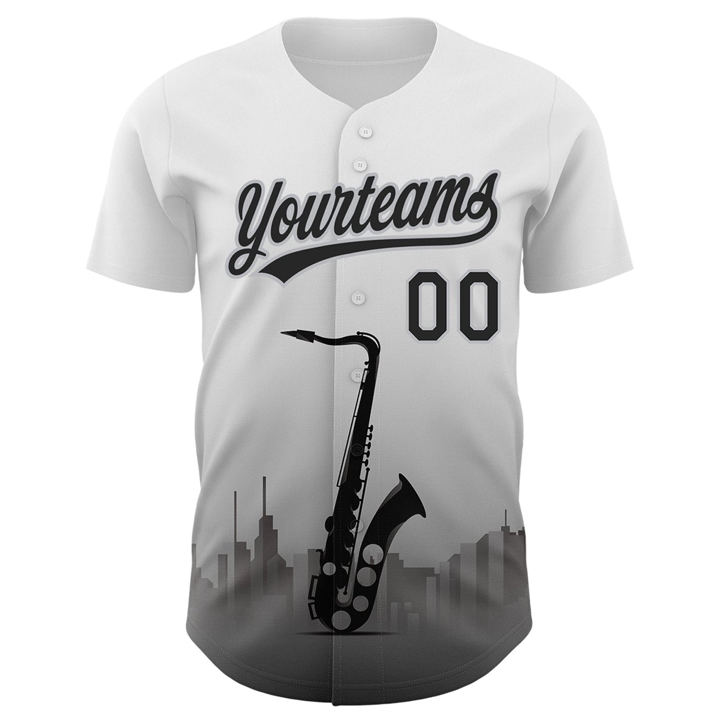 Custom White Black-Gray 3D Pattern Design City Of Jazz Music Authentic Baseball Jersey view 2