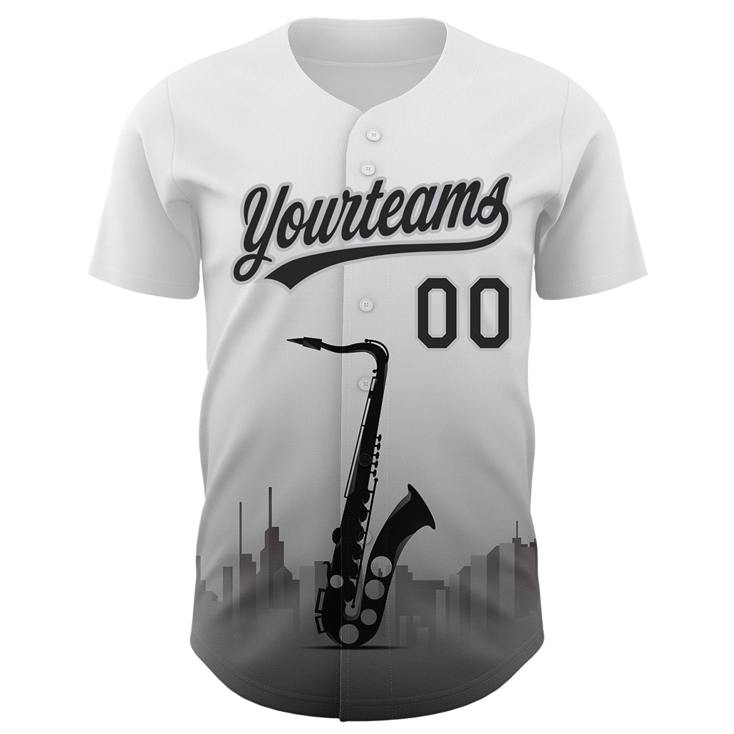 Custom White Black-Gray 3D Pattern Design City Of Jazz Music Authentic Baseball Jersey view 2
