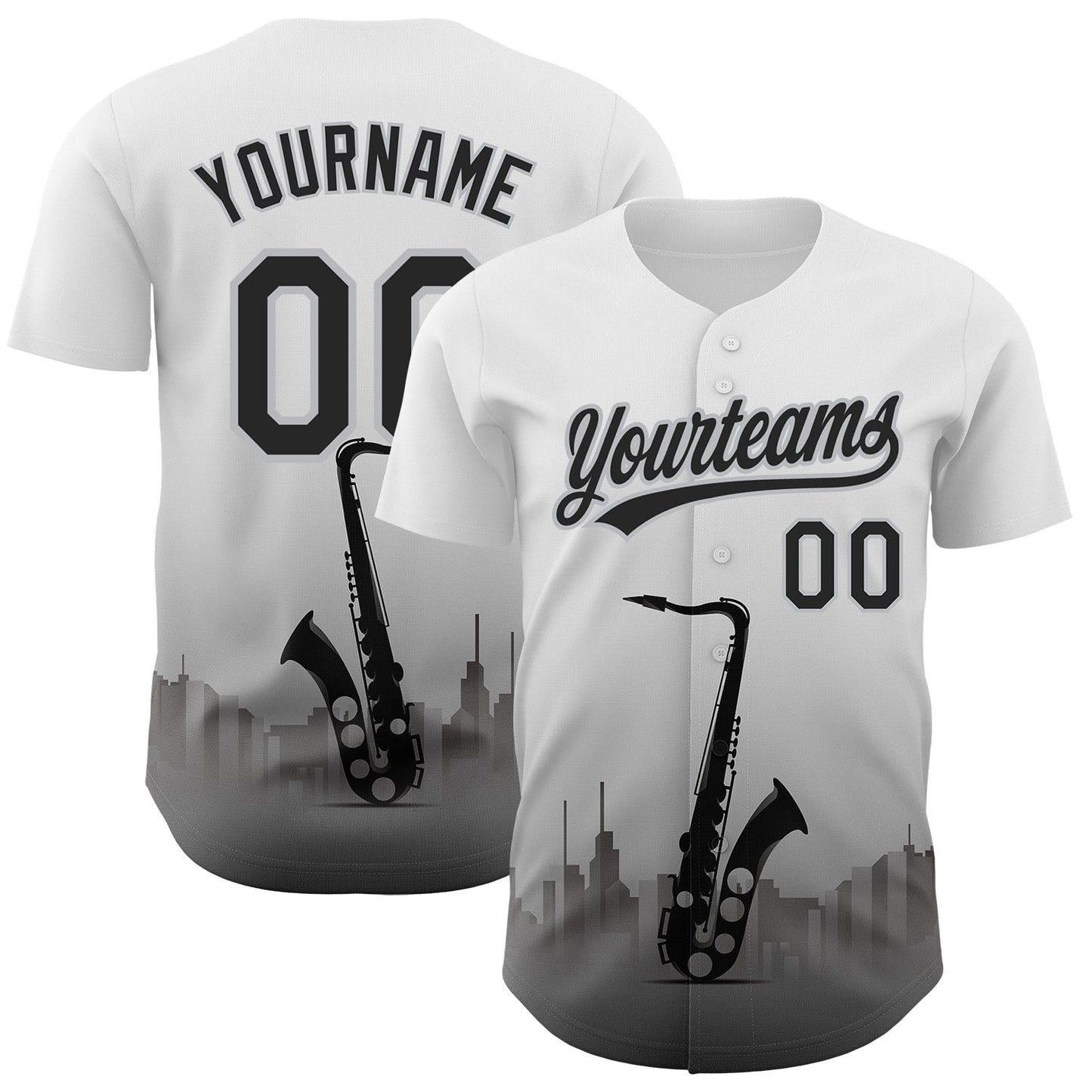 Custom White Black-Gray 3D Pattern Design City Of Jazz Music Authentic Baseball Jersey - Main View
