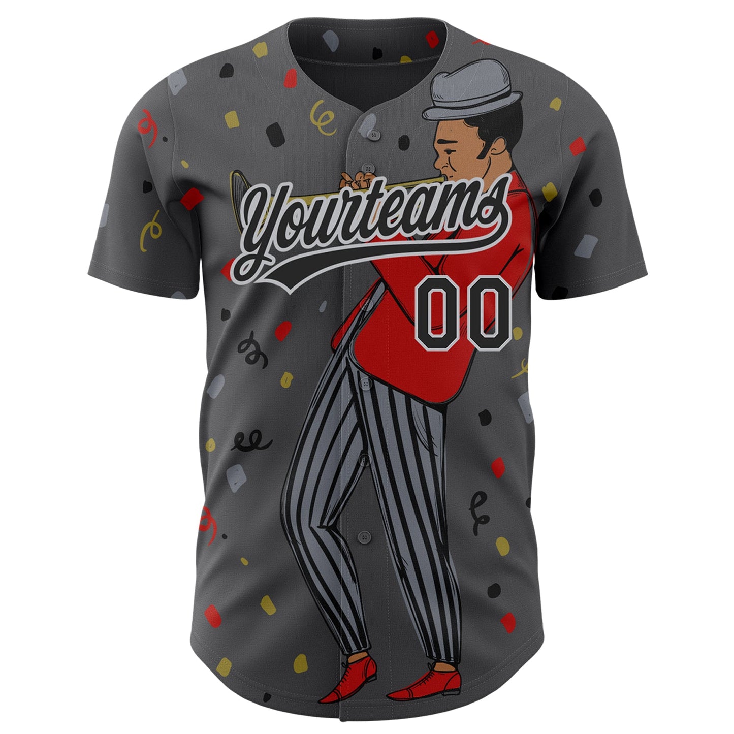Custom Steel Gray Black-Gray 3D Pattern Jazz Music Authentic Baseball Jersey view 2