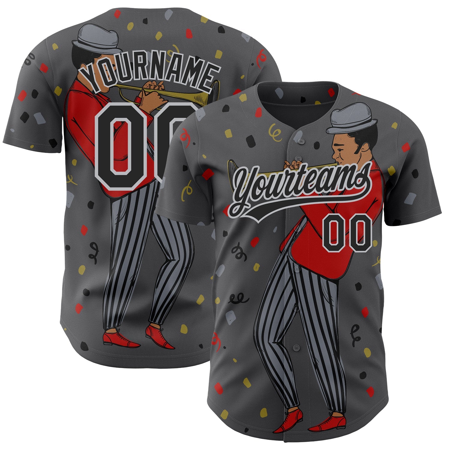 Custom Steel Gray Black-Gray 3D Pattern Jazz Music Authentic Baseball Jersey - Main View