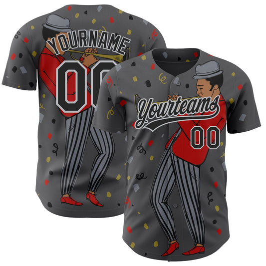 Custom Steel Gray Black-Gray 3D Pattern Jazz Music Authentic Baseball Jersey - Main View