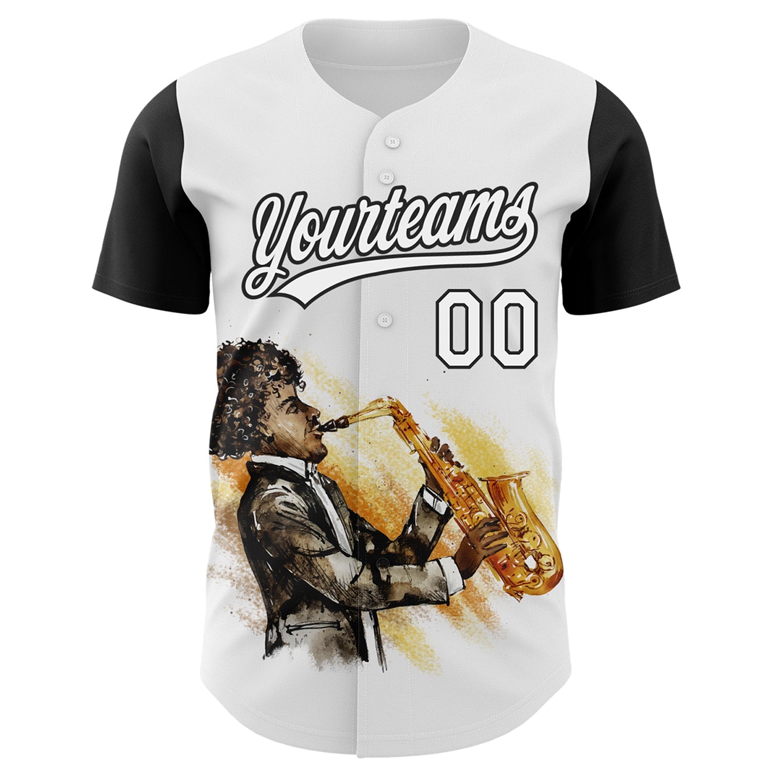 Custom White Black 3D Pattern Design International Jazz Day Authentic Baseball Jersey view 2