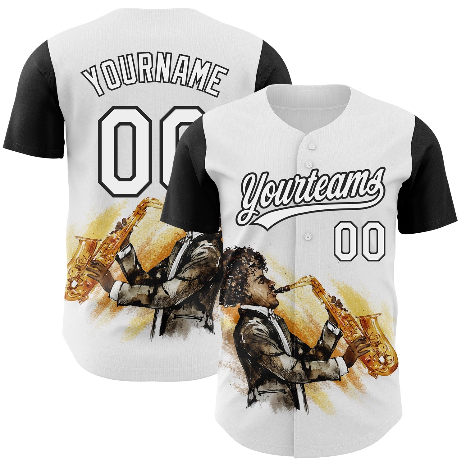 Custom White Black 3D Pattern Design International Jazz Day Authentic Baseball Jersey - Main View