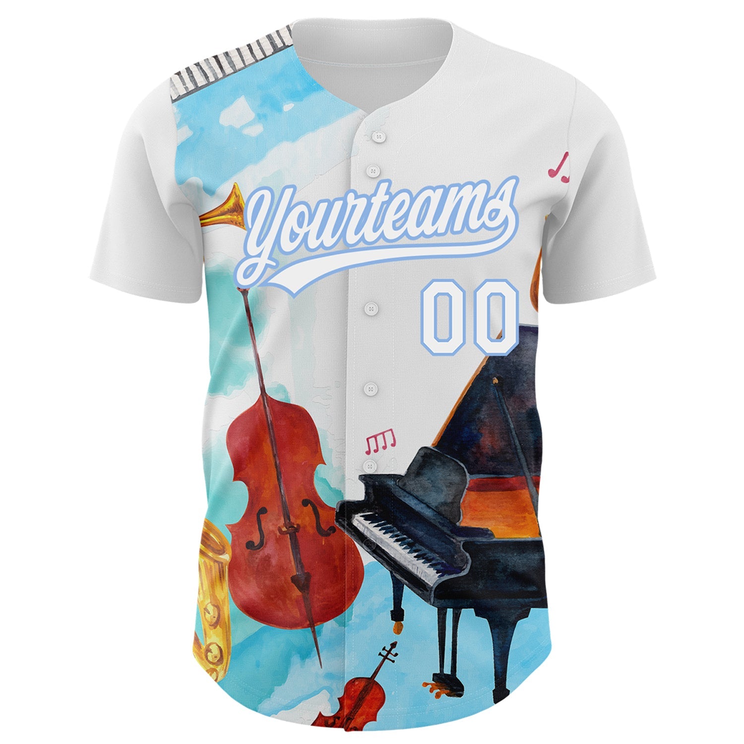 Custom White Light Blue 3D Pattern Design Music Festival Authentic Baseball Jersey view 2
