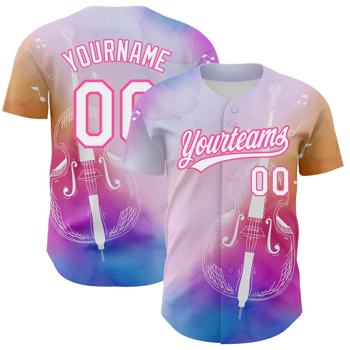 Custom Pink White-Purple 3D Pattern Design Music Festival Authentic Baseball Jersey - Main View
