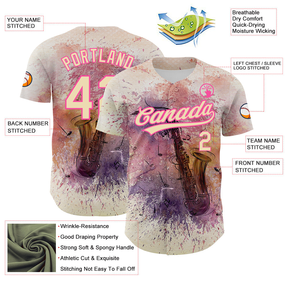 Custom City Cream Pink 3D Pattern Design International Jazz Day Authentic Baseball Jersey view 3