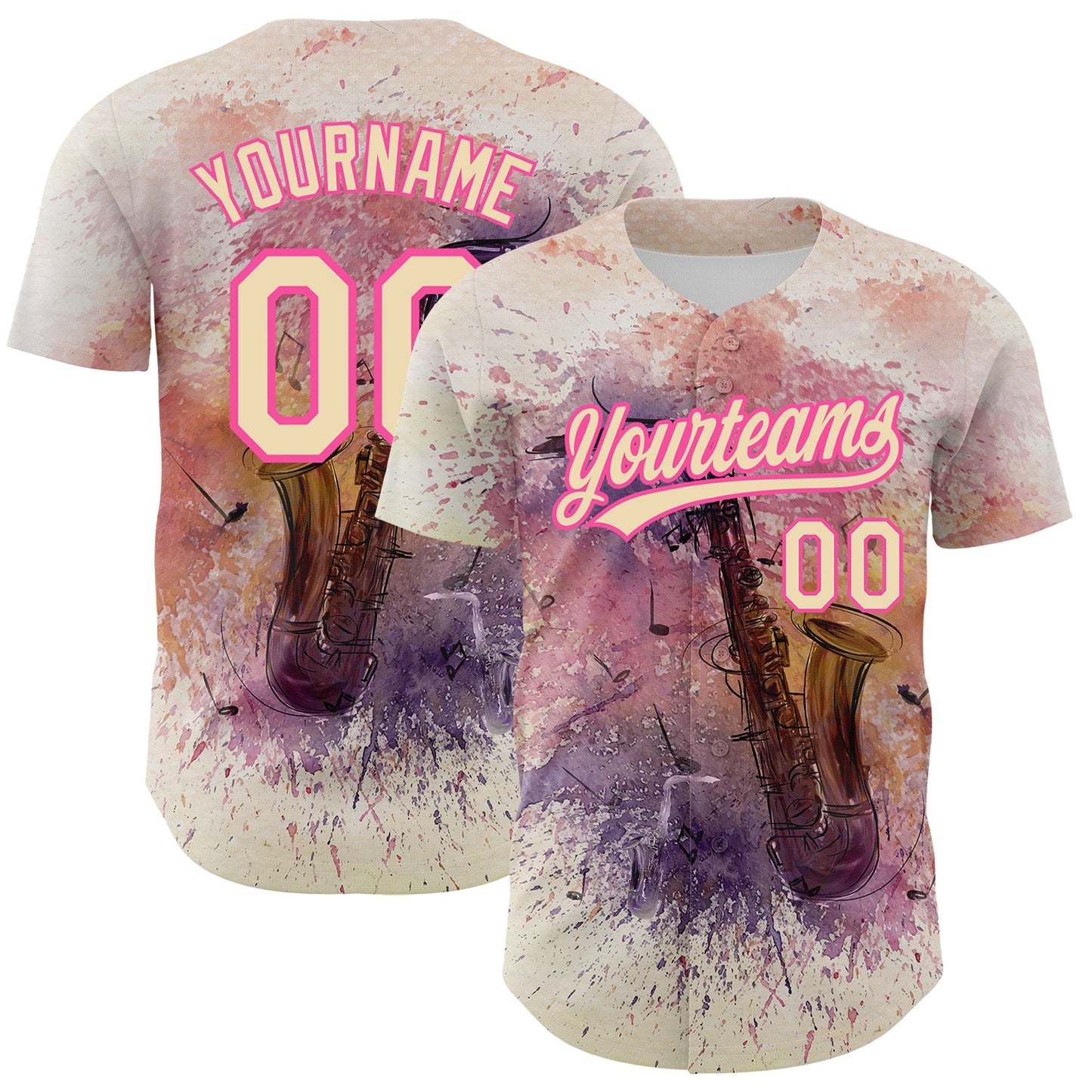 Custom City Cream Pink 3D Pattern Design International Jazz Day Authentic Baseball Jersey - Main View