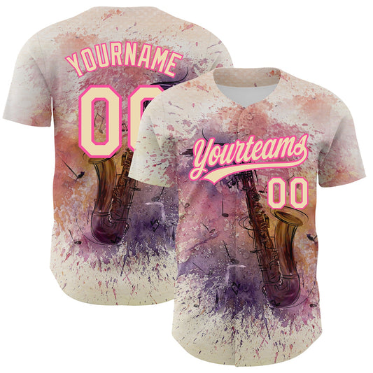 Custom City Cream Pink 3D Pattern Design International Jazz Day Authentic Baseball Jersey - Main View