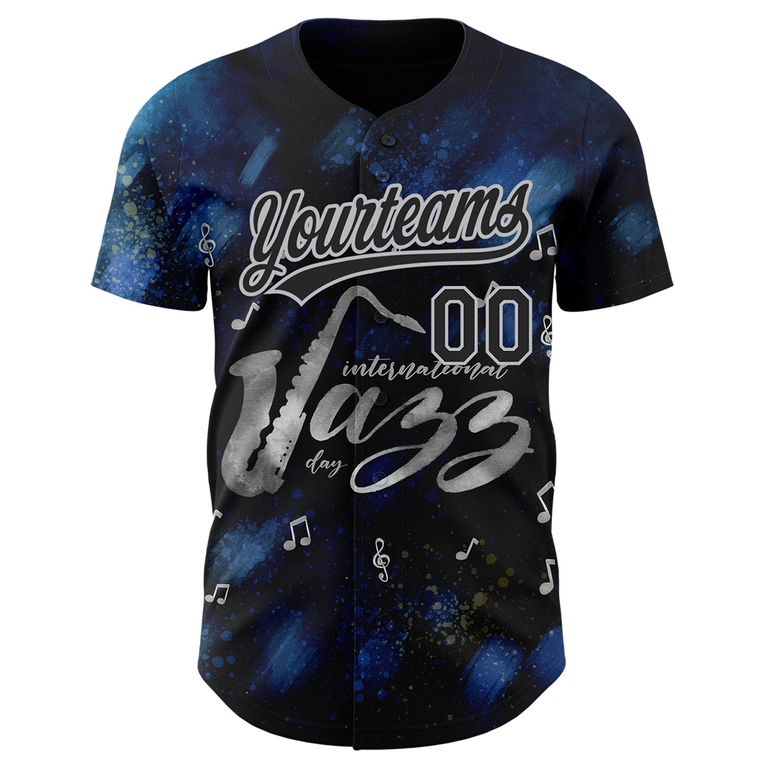 Custom Black Gray 3D Pattern Design International Jazz Day Authentic Baseball Jersey view 2