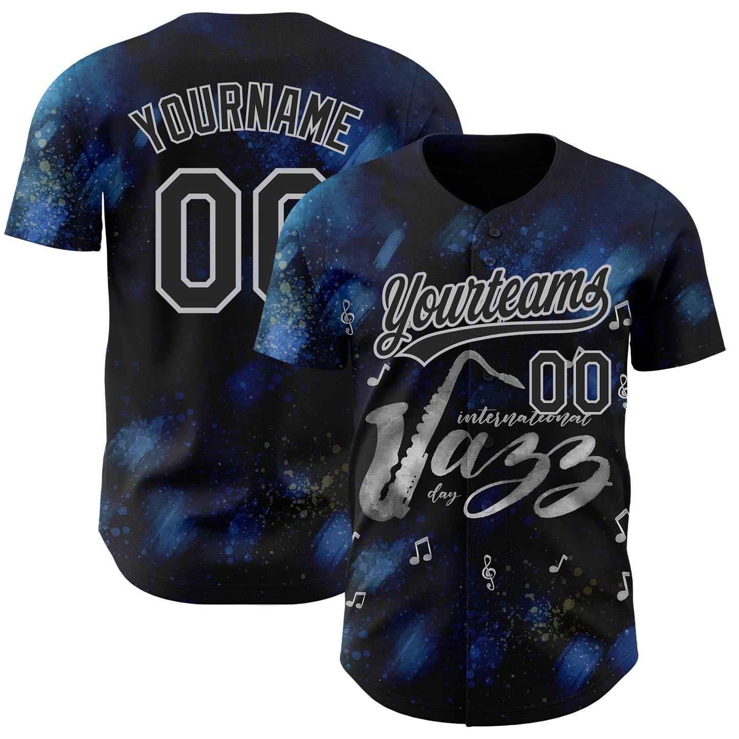 Custom Black Gray 3D Pattern Design International Jazz Day Authentic Baseball Jersey - Main View