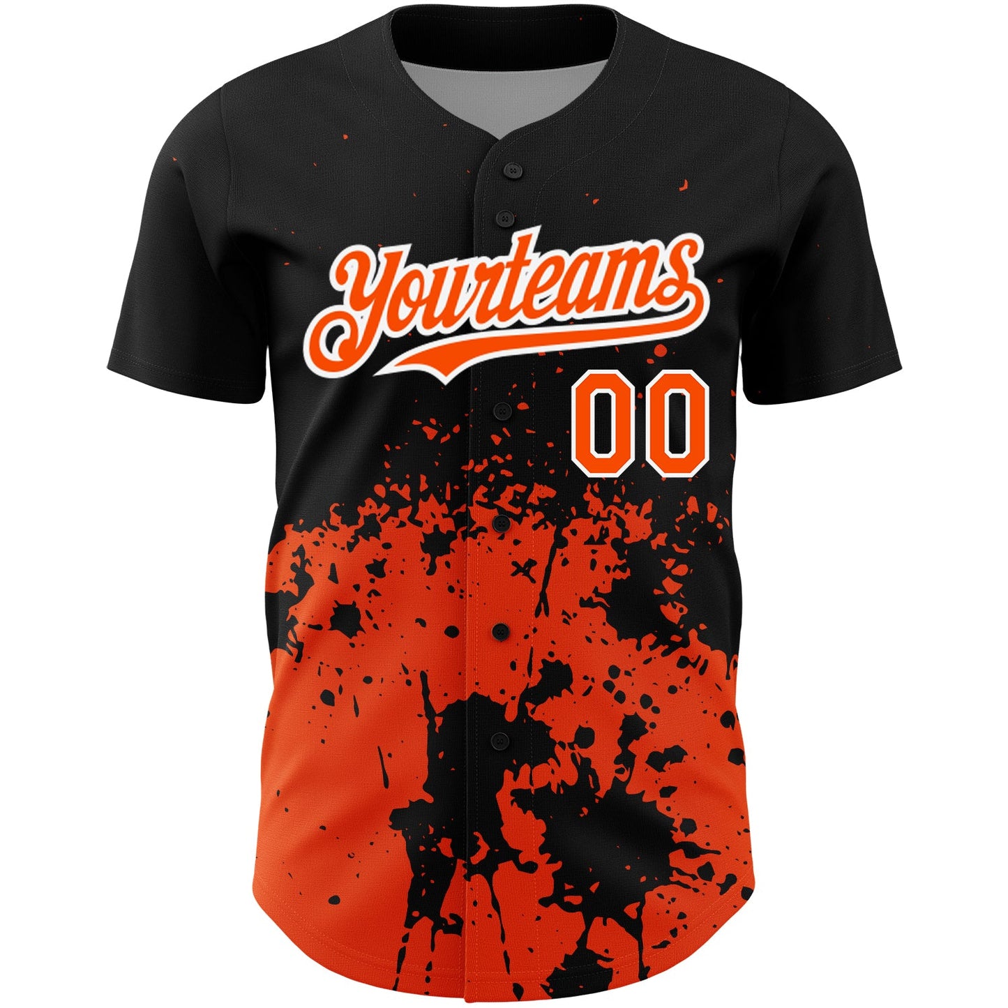 Custom Black Orange-White 3D Pattern Design Abstract Splash Grunge Art Authentic Baseball Jersey view 2