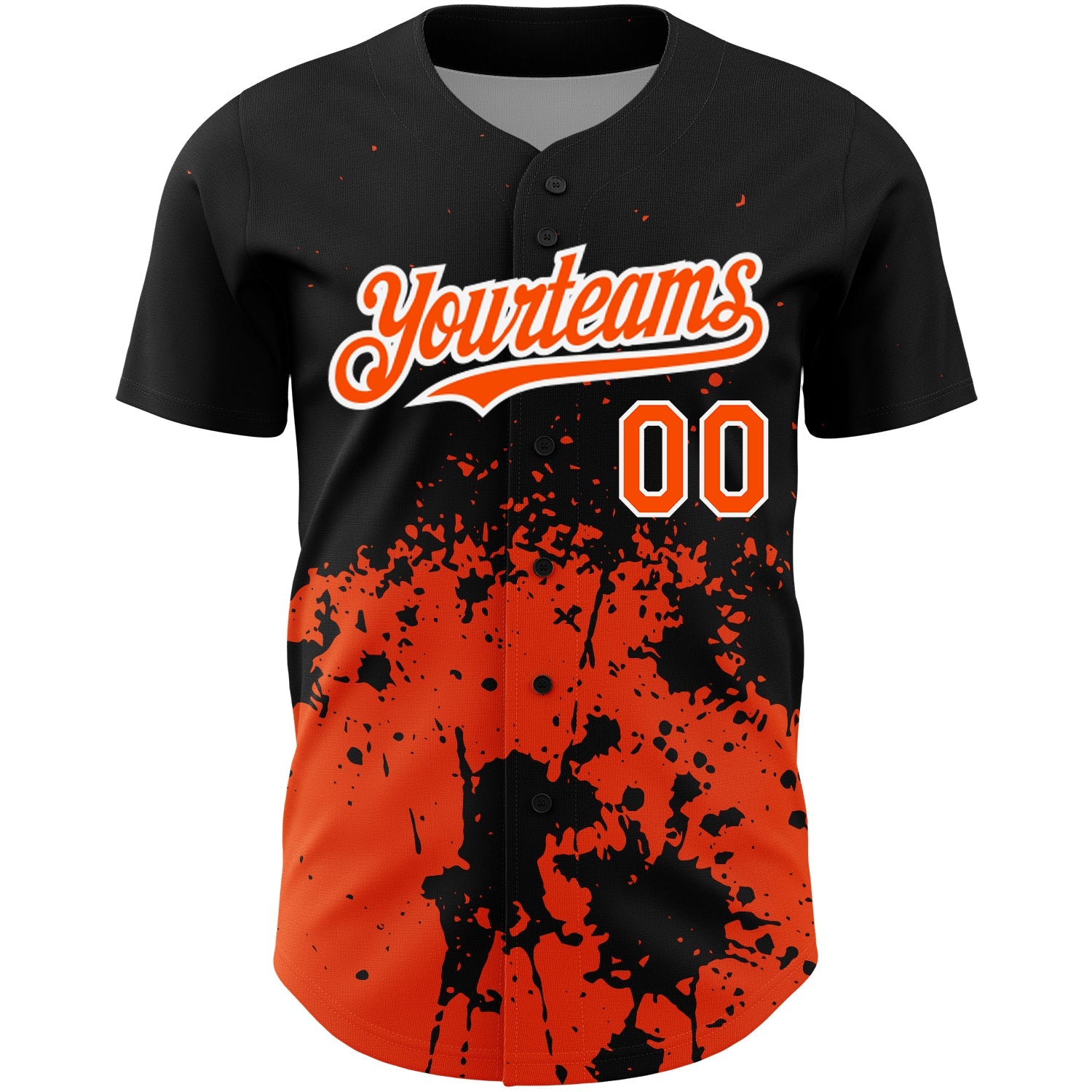Custom Black Orange-White 3D Pattern Design Abstract Splash Grunge Art Authentic Baseball Jersey view 2