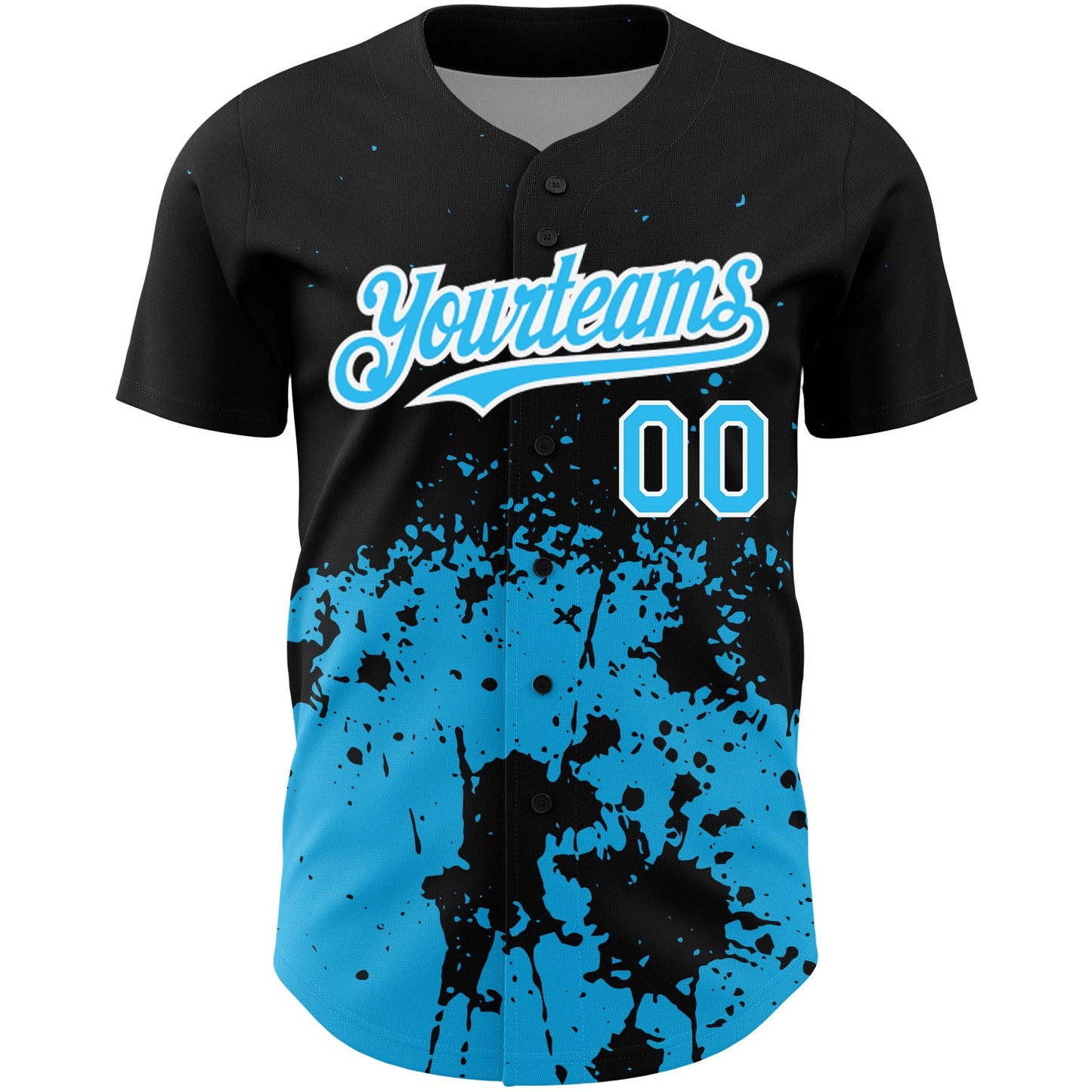 Custom Black Sky Blue-White 3D Pattern Design Abstract Splash Grunge Art Authentic Baseball Jersey view 2