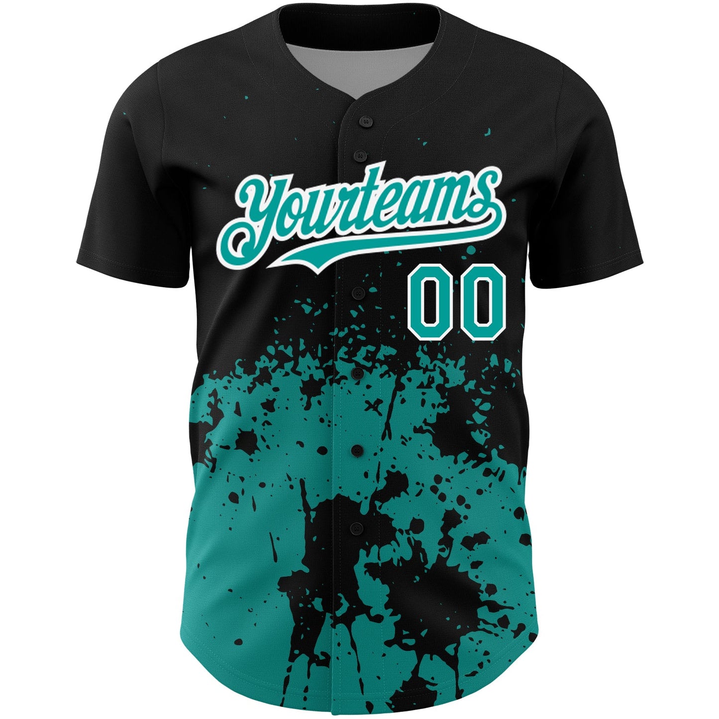 Custom Black Teal-White 3D Pattern Design Abstract Splash Grunge Art Authentic Baseball Jersey view 2