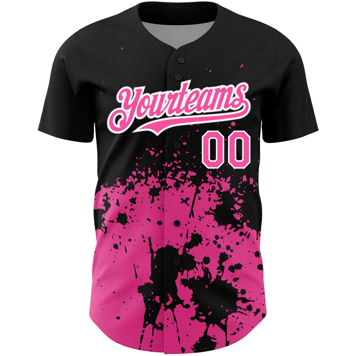 Custom Black Pink-White 3D Pattern Design Abstract Splash Grunge Art Authentic Baseball Jersey view 2