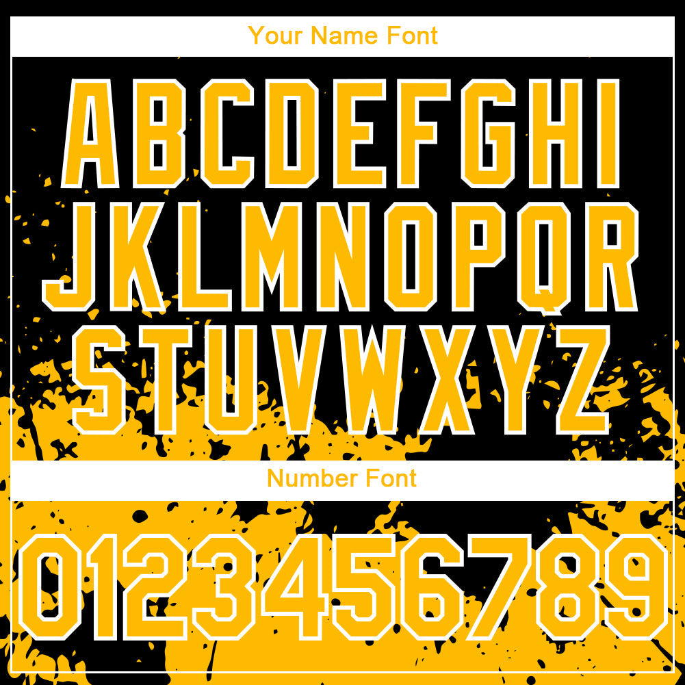 Custom Black Gold-White 3D Pattern Design Abstract Splash Grunge Art Authentic Baseball Jersey view 5