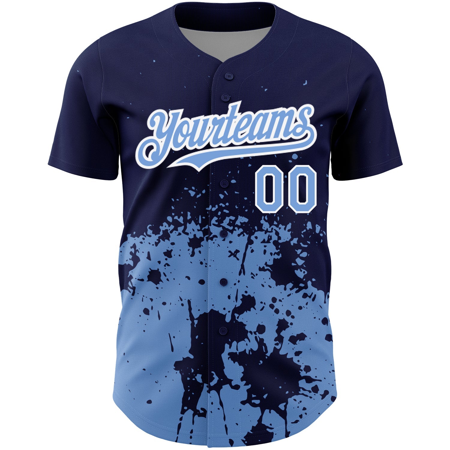 Custom Navy Light Blue-White 3D Pattern Design Abstract Splash Grunge Art Authentic Baseball Jersey view 2