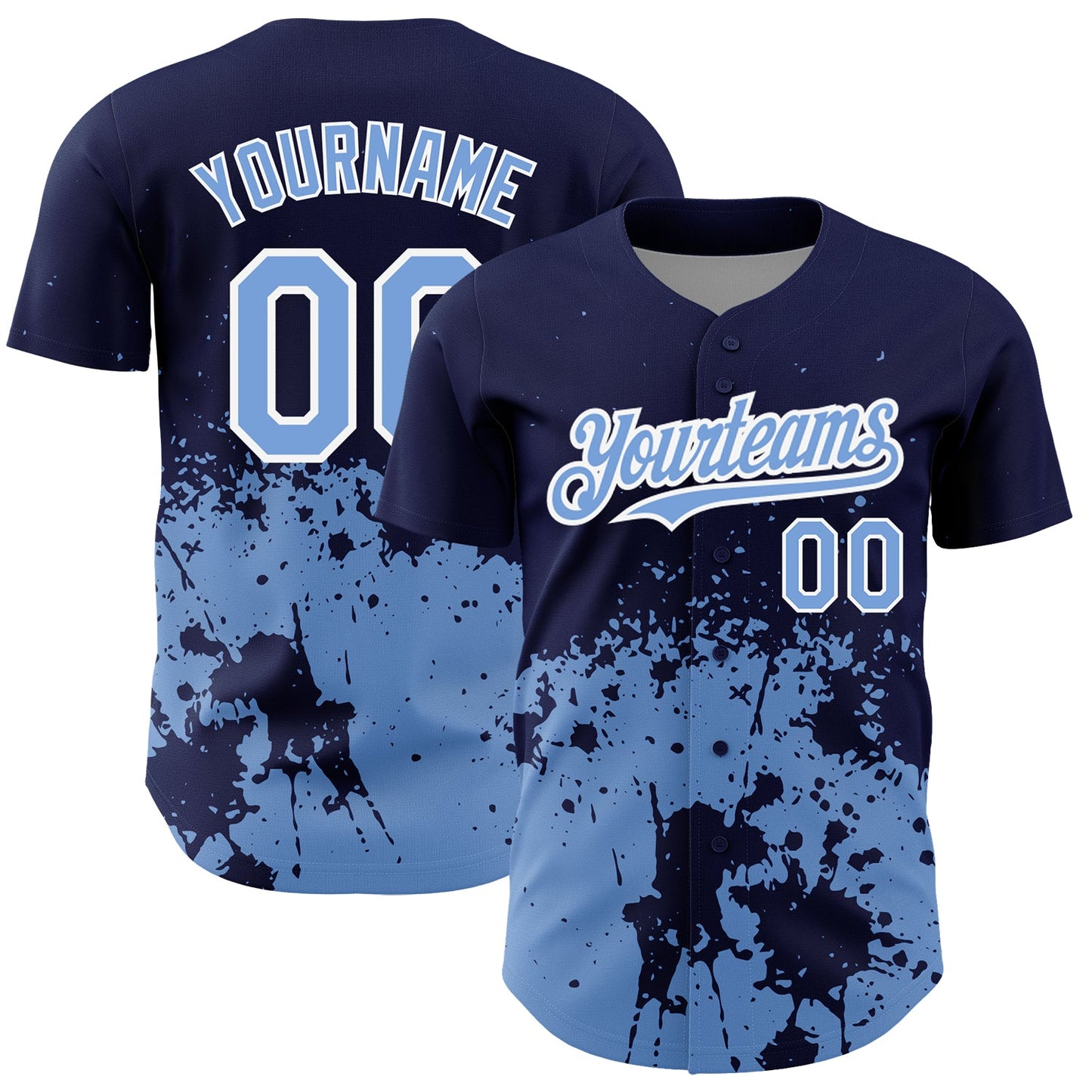 Custom Navy Light Blue-White 3D Pattern Design Abstract Splash Grunge Art Authentic Baseball Jersey - Main View