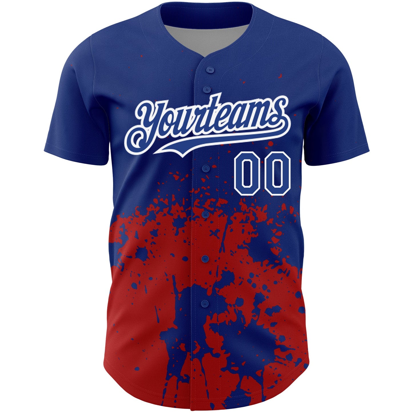 Custom Royal Red-White 3D Pattern Design Abstract Splash Grunge Art Authentic Baseball Jersey view 2