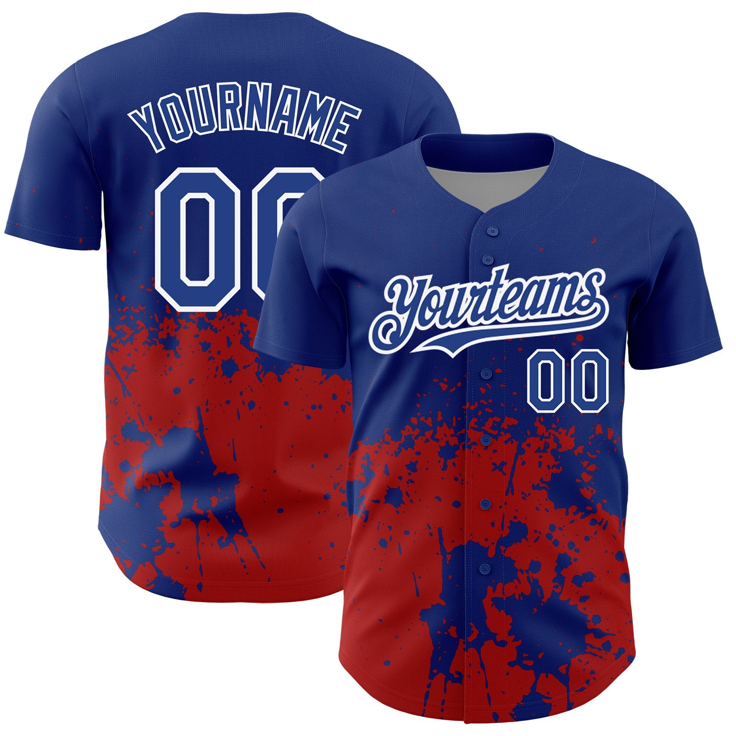 Custom Royal Red-White 3D Pattern Design Abstract Splash Grunge Art Authentic Baseball Jersey - Main View