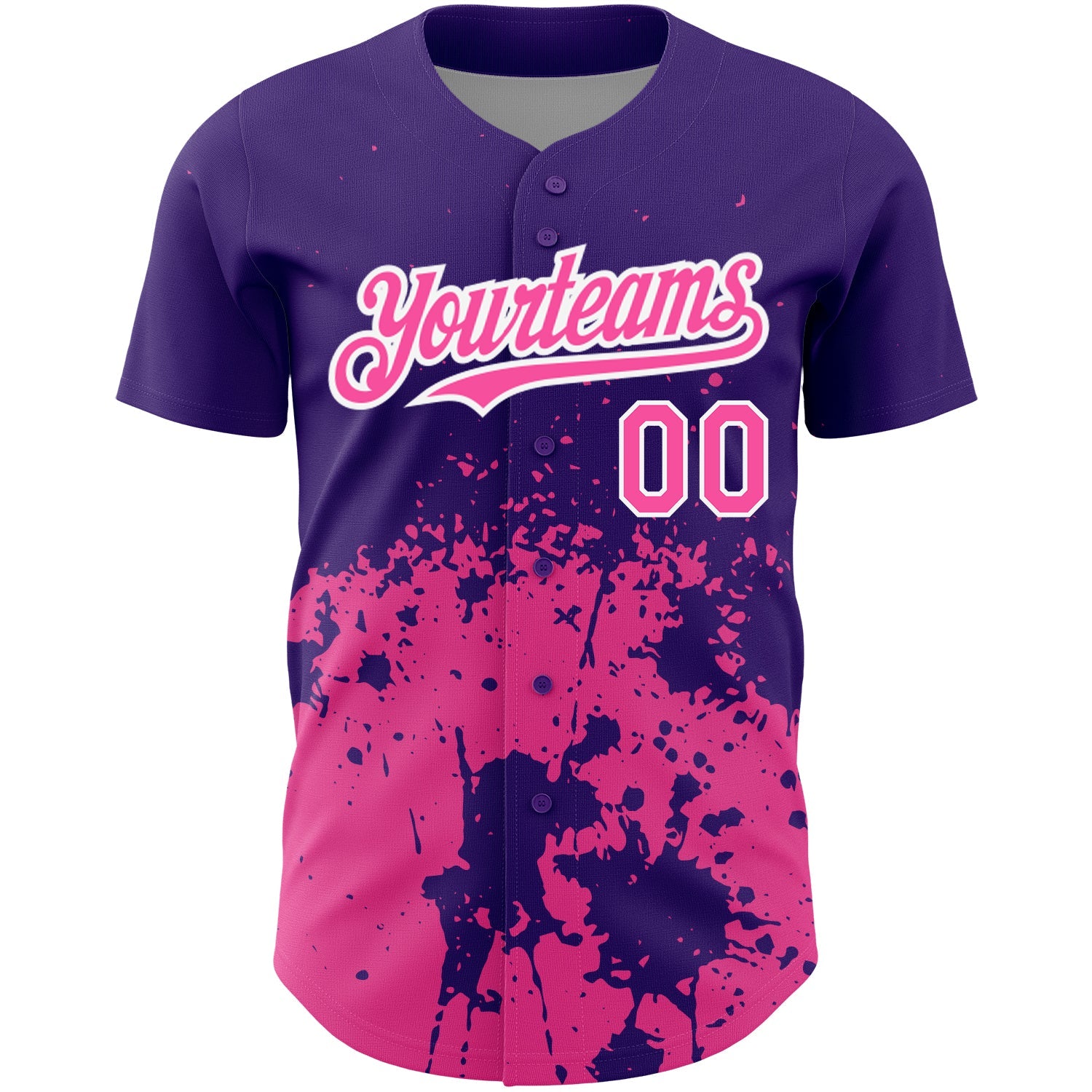 Custom Purple Pink-White 3D Pattern Design Abstract Splash Grunge Art Authentic Baseball Jersey view 2
