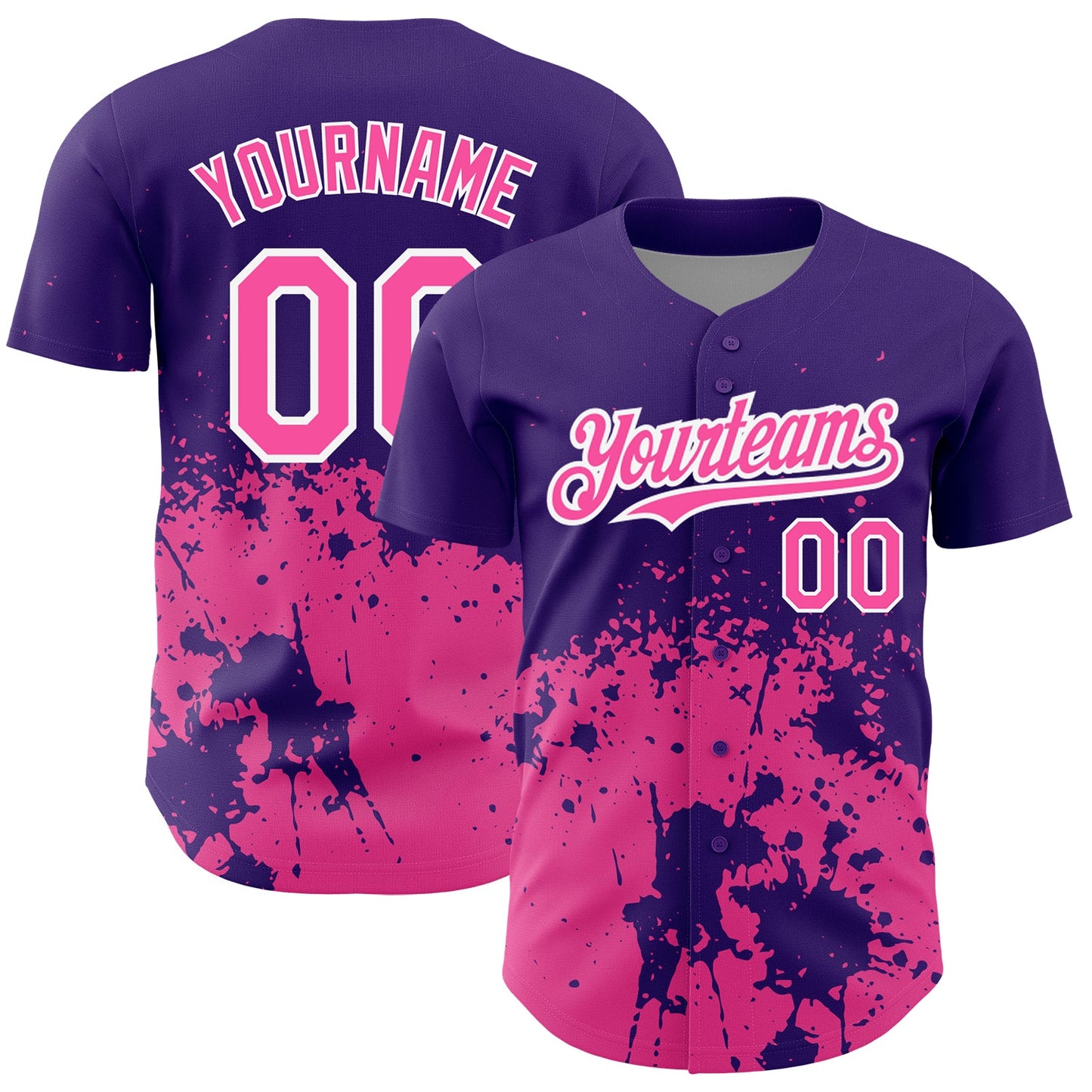 Custom Purple Pink-White 3D Pattern Design Abstract Splash Grunge Art Authentic Baseball Jersey - Main View